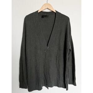 360 Cashmere Sweater Cardigan Large Charcoal Gray Light Weight Pin Closure
